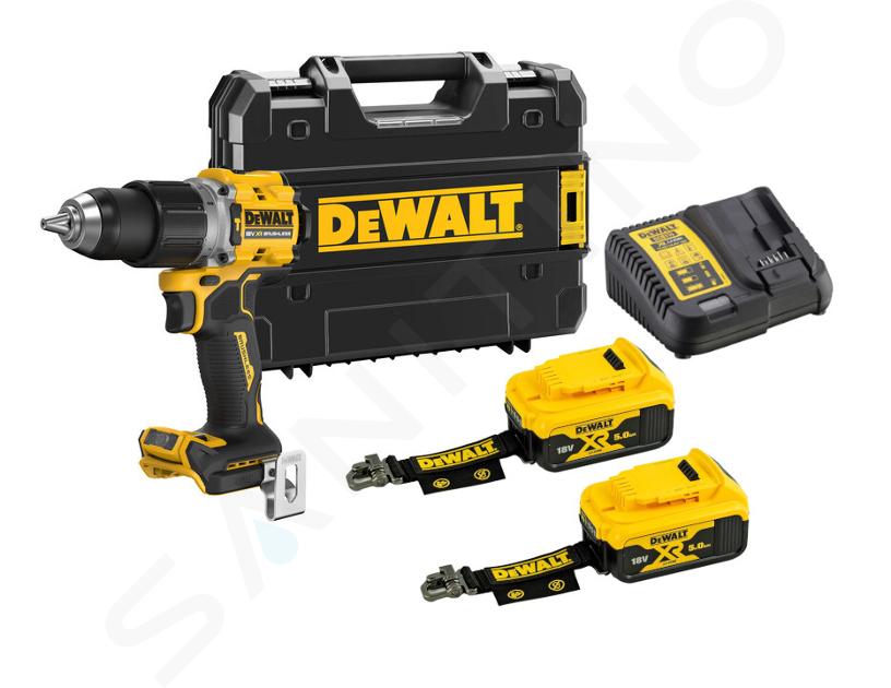 DeWALT Utensili - Trapano a percussione a batteria 18V, 2x batterie 5,0 Ah LANYARD READY, caricabatterie DCD805P2LRT