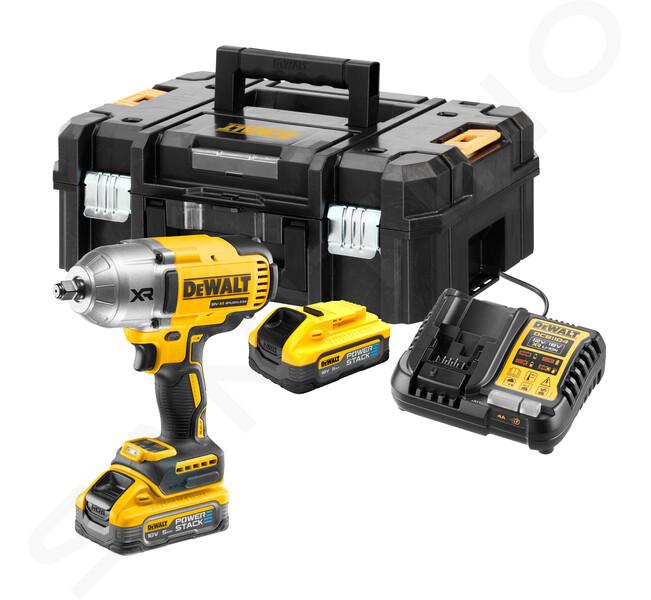 DeWALT Narzędzia - 18V AKU klucz udarowy, 2x akumulator, 5,0 Ah POWERSTACK, ładowarka DCF900H2T