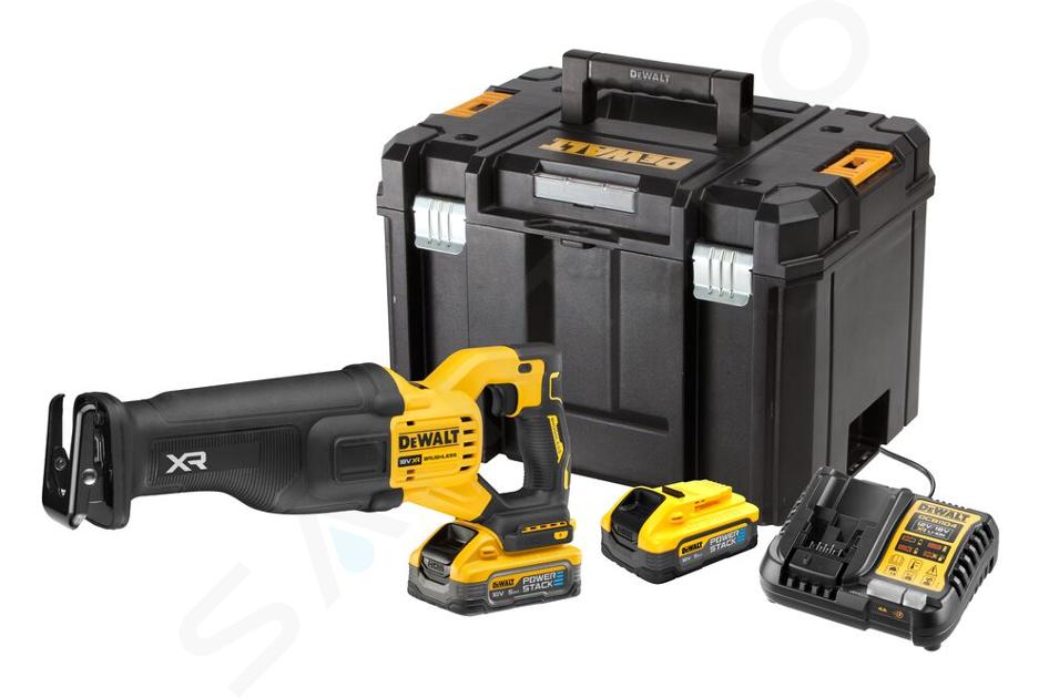 DeWALT Nářadí - 18V AKU mečová pila, 2x aku 5,0 Ah POWERSTACK, nabíječka DCS386H2T