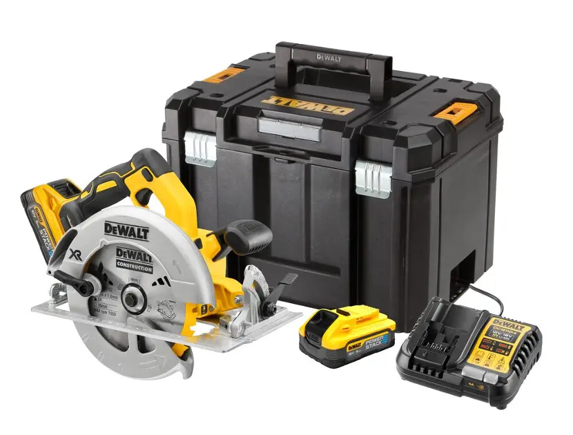 DeWALT Unelte - Fierăstrău circular pe acumulator 18V, 2x baterie 5,0 Ah, POWERSTACK, încărcător DCS570H2T