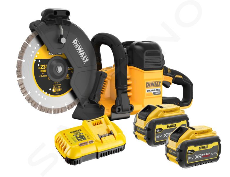 DeWALT Nářadí - 54V AKU rozbrušovací pila na beton 230 mm, 2x aku 9,0 Ah FLEXVOLT, nabíječka DCS691X2