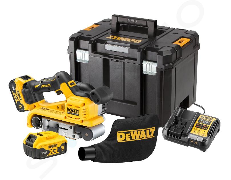 DeWALT Unelte - Mașină de șlefuit cu bandă pe acumulator 18V, 2 baterii XR de 5,0 Ah, încărcător DCW220P2