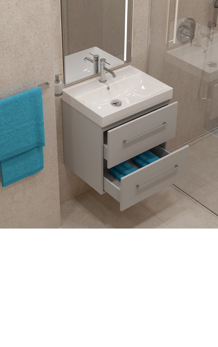 kielle Arkas I - Meuble avec lavabo, 60x57x44 cm, 2 tiroirs,  gris 50011S62