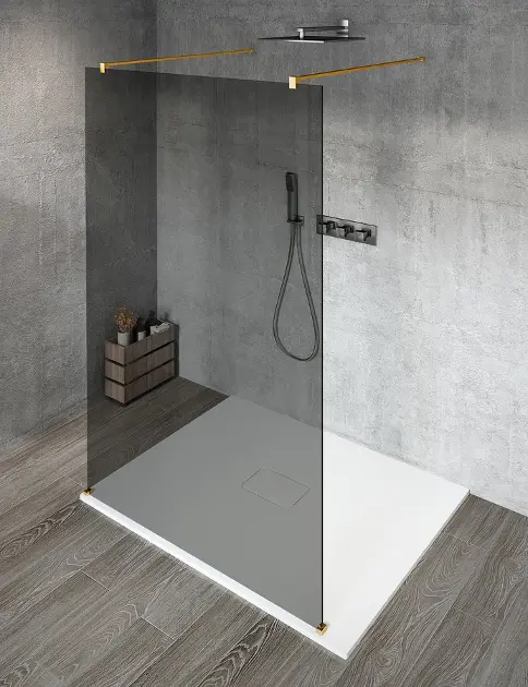 Levně Gelco Vario - Sprchová stěna Walk-In do prostoru, 90x200 cm, Coated glass, matná zlatá/kouřové sklo GX1390-02