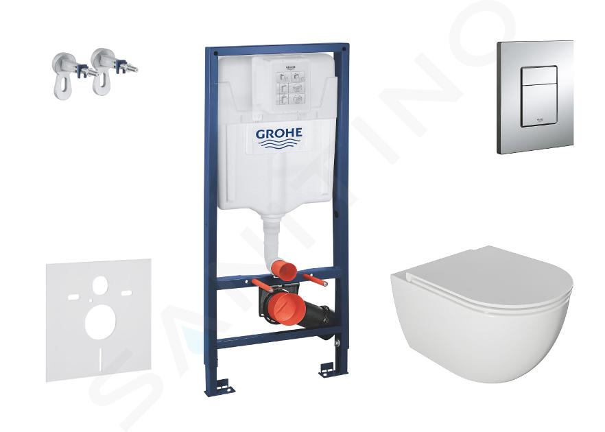 Grohe Rapid SL - Conjunto de módulo de instalación empotrada, inodoro Oudee y asiento con cierre suave, botón Skate Cosmopolitan, cromo SANI11BA1104