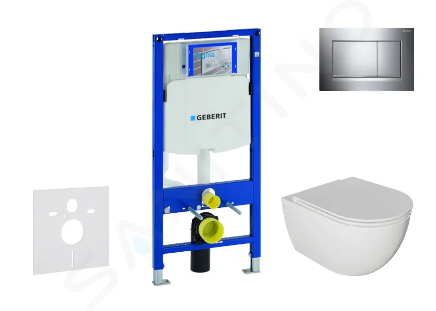 Geberit Duofix - Set con modulo di installazione, vaso WC Oudee e copriwater softclose, placca di comando Sigma30, cromo SANI11CA1121