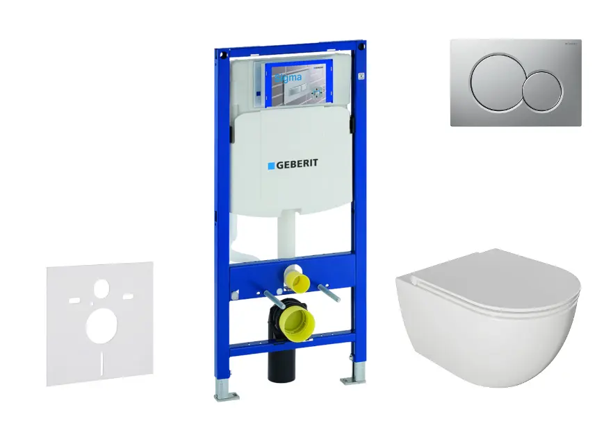 Geberit Duofix - Set con modulo di installazione, vaso WC Oudee e copriwater softclose, placca di comando Sigma01, cromo opaco smaltato SANI11CA1123