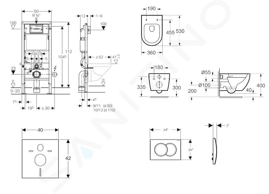 Geberit Duofix - Set de bâti-support, cuvette Gaia et abattant softclose,  plaque de déclenchement Delta01, blanc