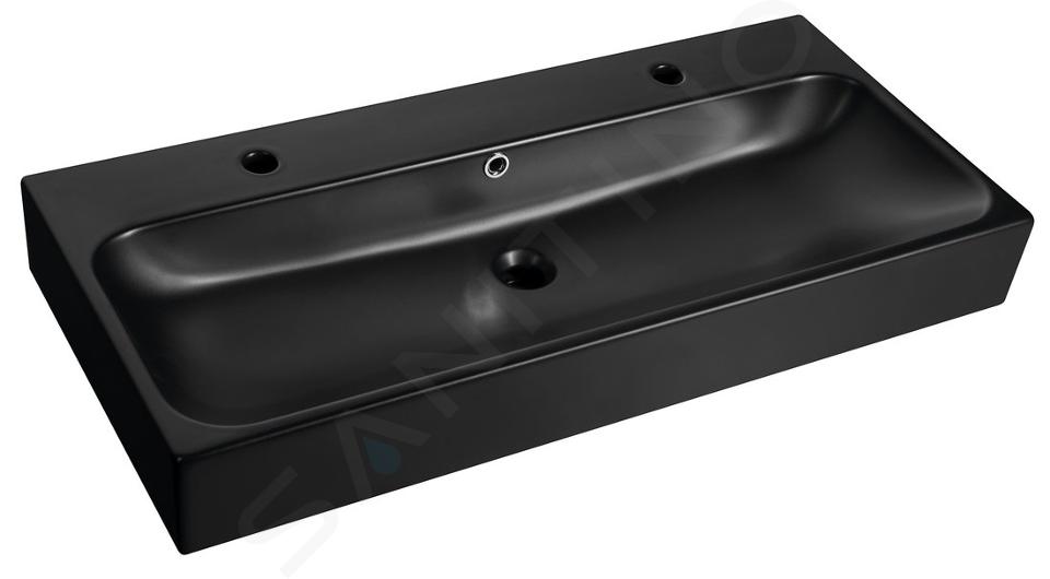 Sapho Toridi - Lavabo a doppia vasca 101x47cm, con troppopieno, 2 fori per miscelatore, nero opaco TU0222B