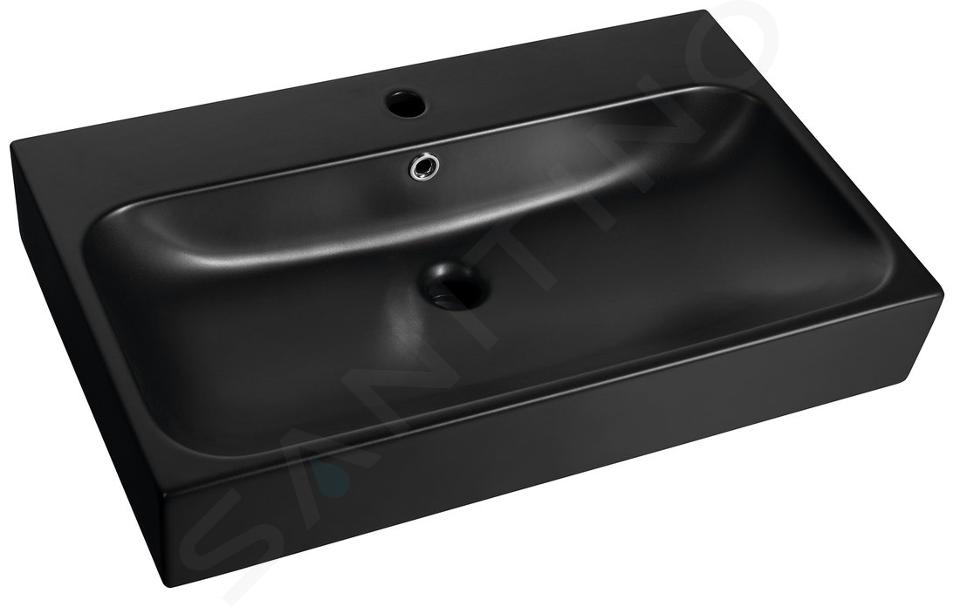 Sapho Toridi - Lavabo 76x47 cm, con rebosadero, agujero para grifo, negro mate TU0226B