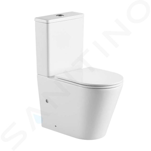 Mereo - WC kombi s doskou SoftClose, vario odpad, Rimless, biela VSD91T1