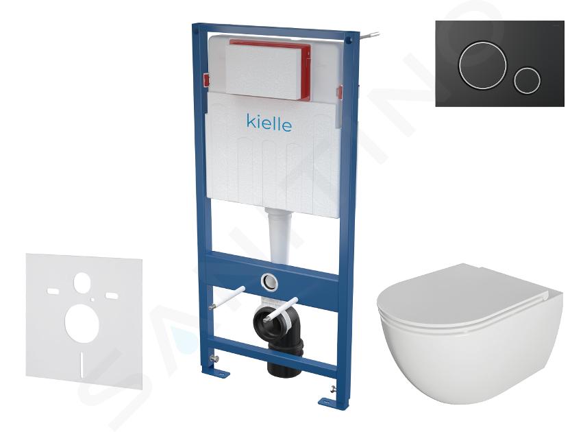 kielle Genesis - Set con modulo di installazione, vaso WC Oudee con copriwater softclose e placca di comando Gemini II, nero opaco / cromo 30505SS22