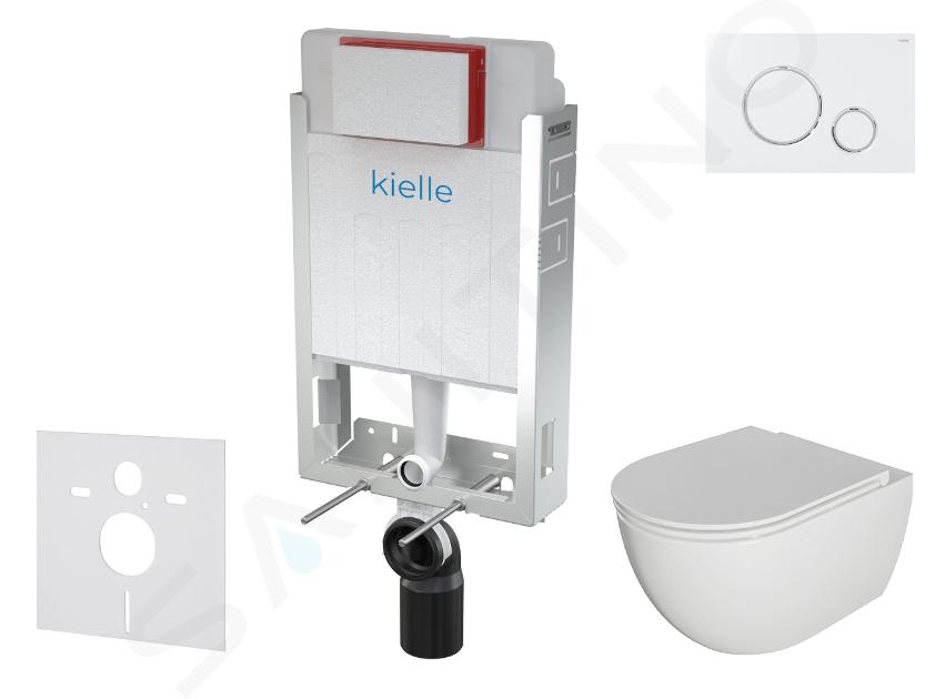 kielle Genesis - Set con modulo di installazione, vaso WC Oudee con copriwater softclose e placca di comando Gemini II, bianco / cromo 30505SZ21