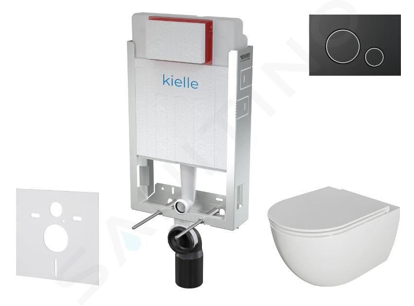 kielle Genesis - Set con modulo di installazione, vaso WC Oudee con copriwater softclose e placca di comando Gemini II, nero opaco / cromo 30505SZ22