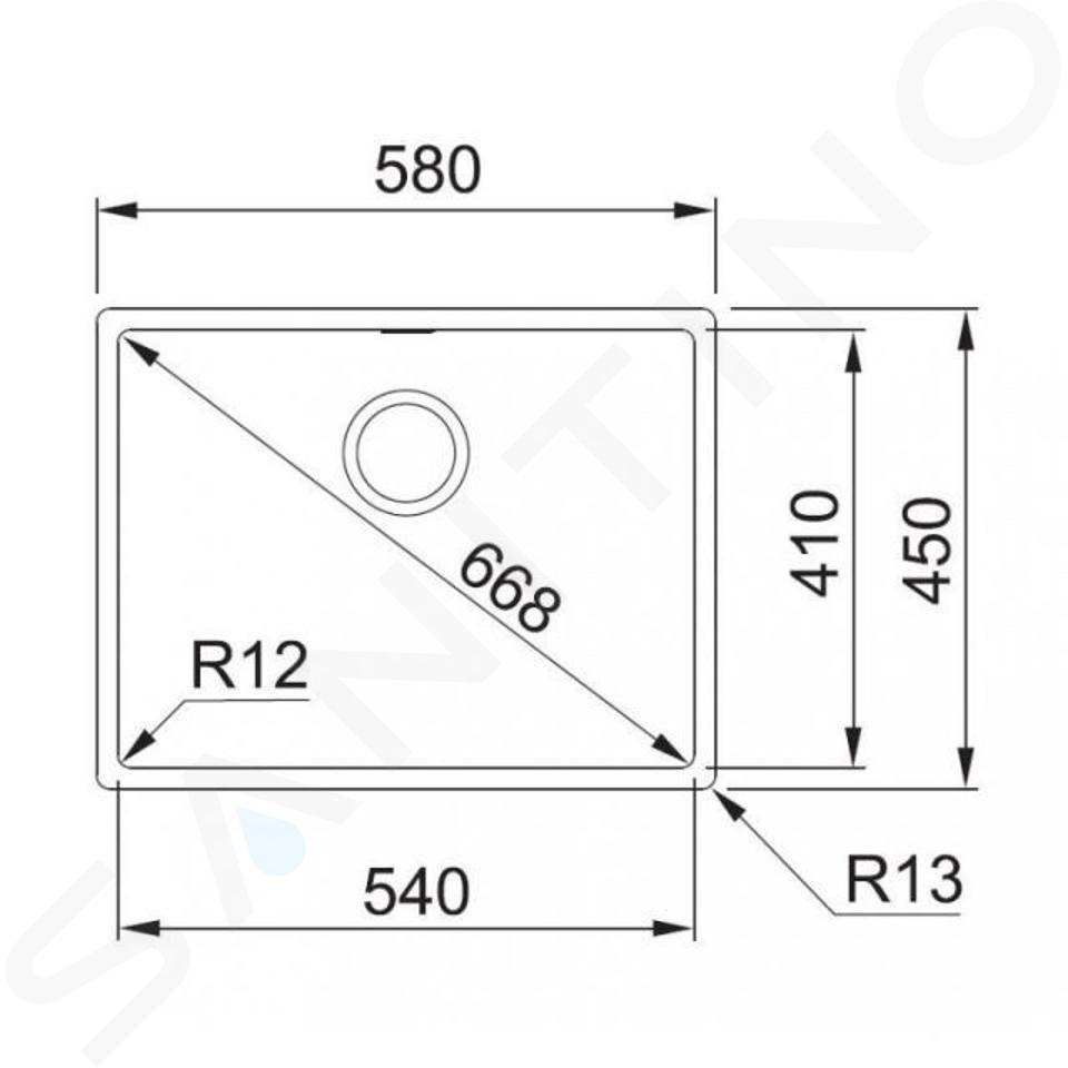 Lavello da Incasso Semifilo - Filotop - Sottotop 1 Vasca Inox 53 x 51 Box  BXX 210-50 TL Franke 127.0369.289 - 8586982