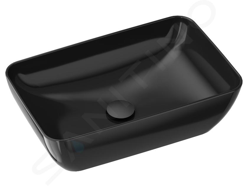 Ravak UNI - Lavabo da appoggio 50x31 cm, senza troppopieno, nero lucido XJX03150000