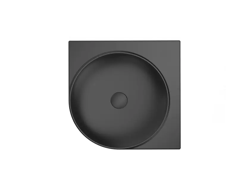Ravak Yard - Lavabo d'angle 45x45 cm, sans trop-plein, sans trou pour robinet, noir mat XJX0D045000
