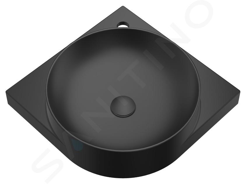 Ravak Yard - Lavabo d'angle 45x45 cm, sans trop-plein, trou pour mitigeur, noir mat XJX0D245000