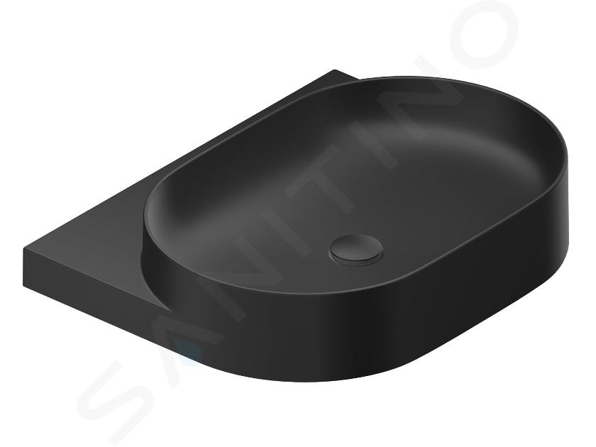 Ravak Yard - Lavabo 61x50 cm, senza troppopieno, con foro per rubinetto, nero opaco XJX0D260002