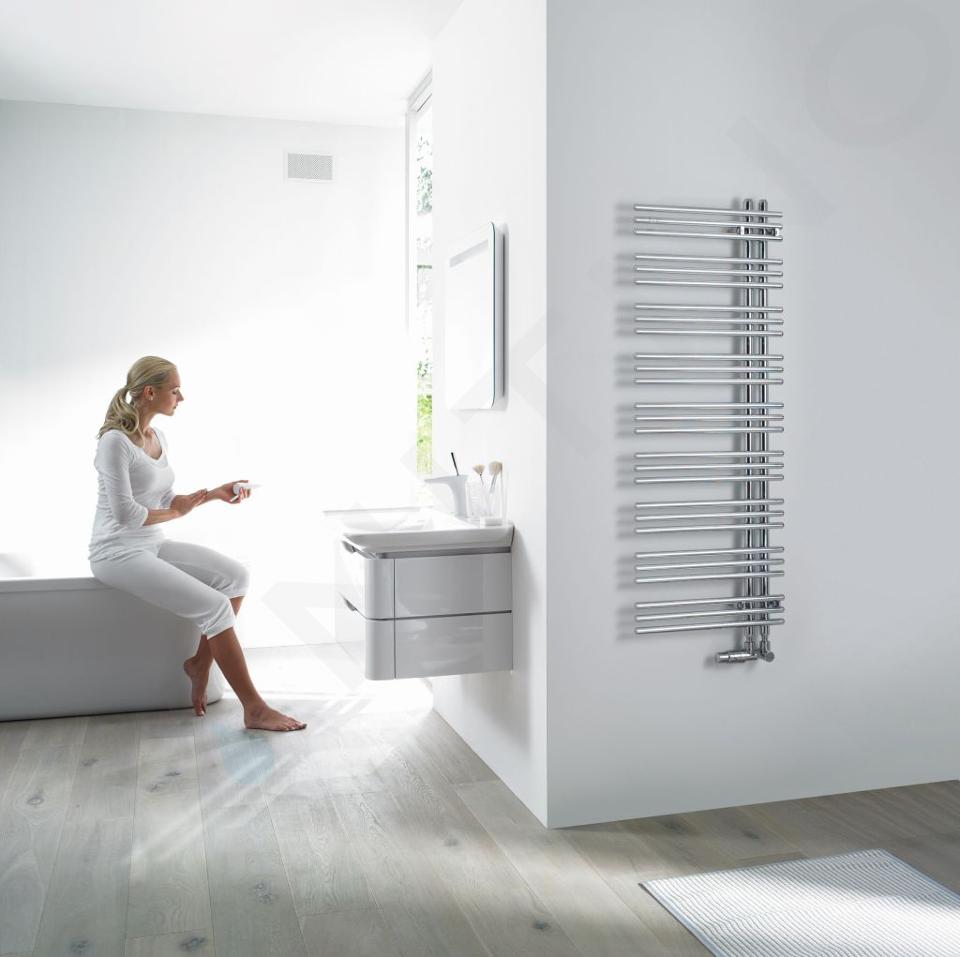 Zehnder Yucca Asym - Radiateur de salle de bains 1304 x 478 mm, droit, une rangée, laqué blanc YA-130-050