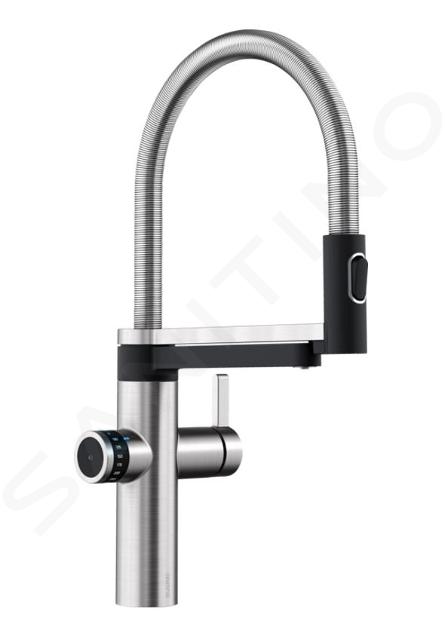 Blanco EVOL-S Pro - Mitigeur d’évier avec bras flexible, douchette et fonction filtrante, inox/noir 526311