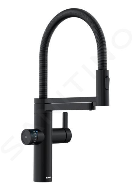 Blanco EVOL-S Pro - Mitigeur d'évier avec bras flexible, douchette et fonction de filtration, noir mat 526636