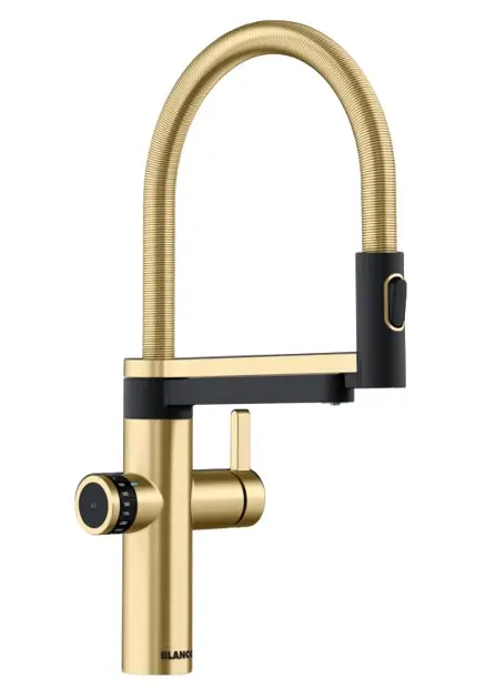 Blanco EVOL-S Pro - Spültischarmatur mit flexiblem Arm, Spülbrause und Filterfunktion, gold/schwarz 527430