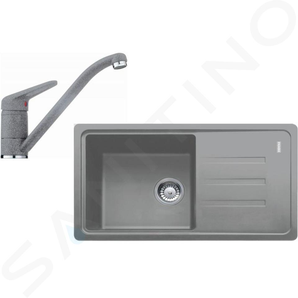 Franke Seturi - Set de bucătărie G121, chiuvetă fragranite BSG 611-78/39, piatră gri + baterie FC 9541.084, crom/piatră gri 114.0441.176