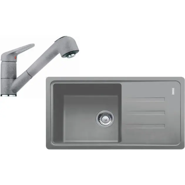 Franke Sety - Kuchynský set G122, fragranitový drez BSG 611-78/39, sivý kameň + batéria FC 9547.084, chróm/sivý kameň 114.0441.185