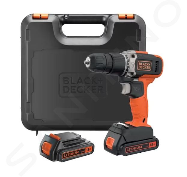 BLACK+DECKER Nářadí - 18V AKU vrtačka s příklepem, 2x aku 1,5 Ah Li-Ion, nabíječka BCD003C2K-QW