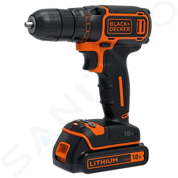 BLACK+DECKER Werkzeug - 18V Akku-Bohrschrauber, 2x 1,5 Ah Li-Ion Akku, Ladegerät BDCDC18B-QW