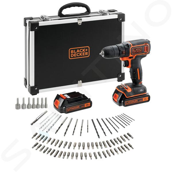 BLACK+DECKER Werkzeug - 18V Akku-Bohrschrauber mit Zubehör, 2x 1,5 Ah Li-Ion Akku, Ladegerät BDCDC18BAFC-QW