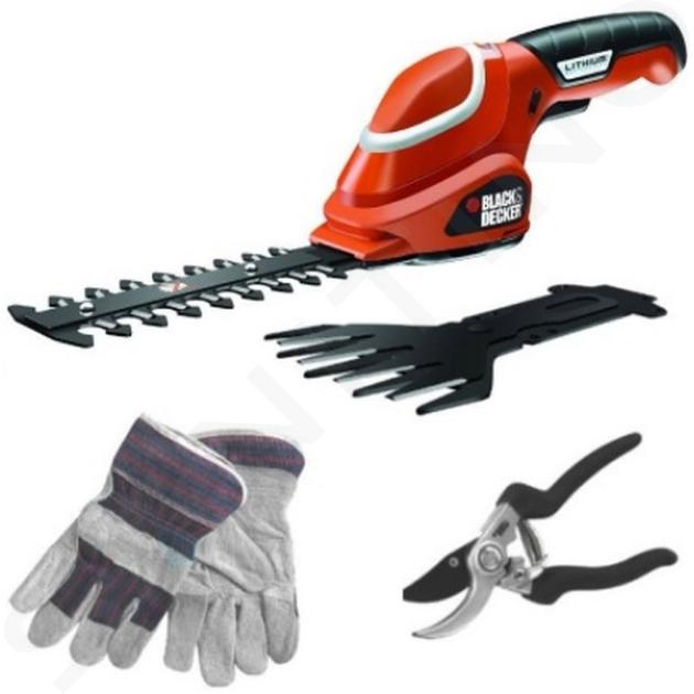 BLACK+DECKER Echipament tehnic pentru grădină - Foarfecă de iarbă și arbuști cu acumulator 7V cu accesorii, încărcător GSL700KIT-QW