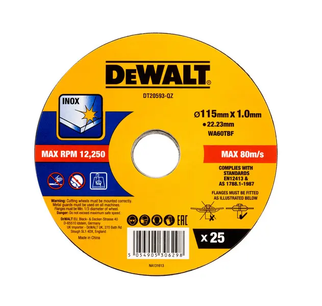 Levně DeWALT Příslušenství - Sada řezných kotoučů na nerezovou ocel 115x22,23 mm, 25 ks DT20593
