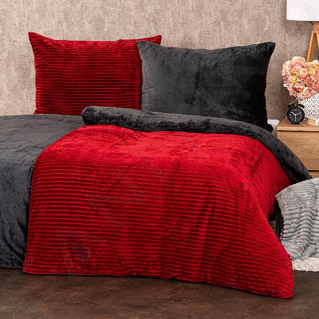 4home Bytový textil - Mikroflanelové obliečky Stripe 140x200 cm, tmavo sivá/vínová 236448