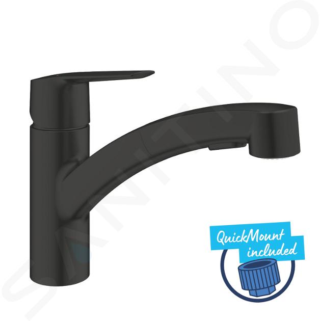 Grohe QuickFix Start - Grifo de fregadero con ducha extraíble, negro mate 305312431