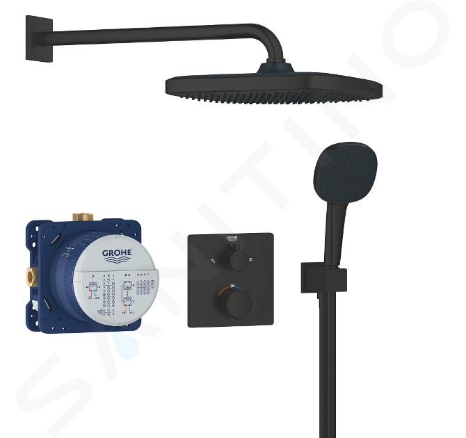 Grohe - Conjunto de ducha con termostato empotrado, con cuerpo de montaje, 25x25 cm, 2 chorros, negro mate 348822430