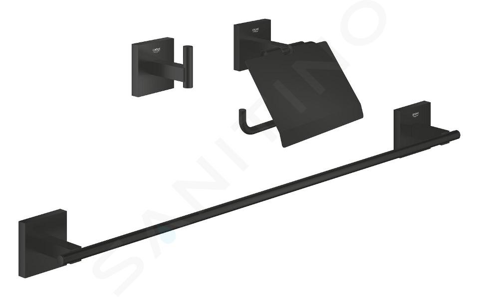 Grohe QuickFix Start Cube - Set d'accessoires de salle de bain 3 en 1, noir mat 411242430