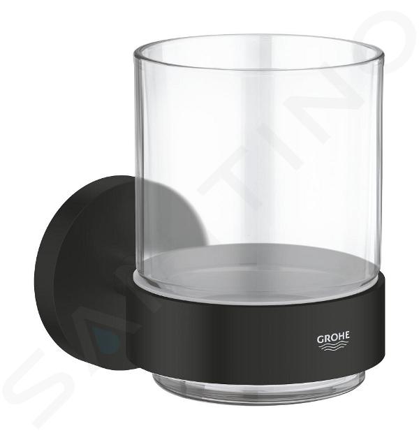 Grohe QuickFix Start - Vaso para cepillos de dientes con soporte, cristal/negro mate 411942430