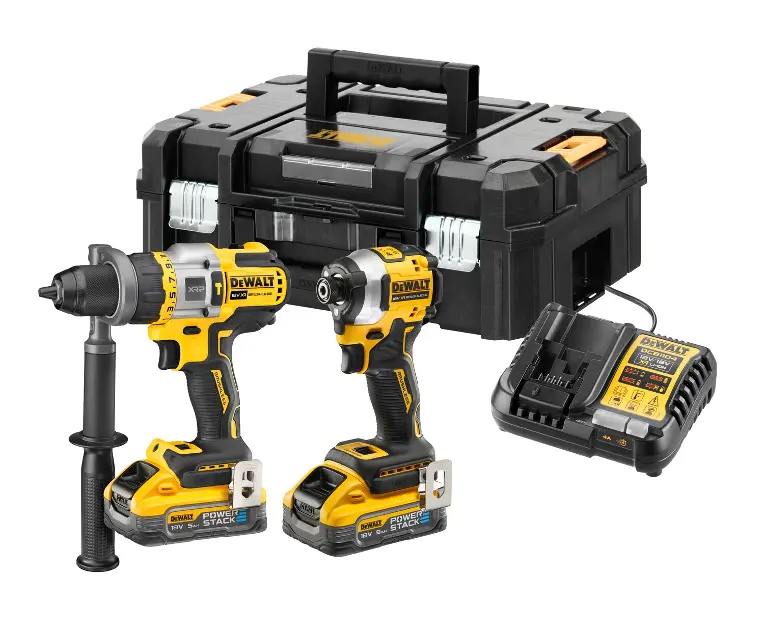 DeWALT Unelte - Set bormașină cu percuție și cheie de strâns cu impact pe acumulator de 18V, 2x acumulator 5,0 Ah, încărcător DCK2052H2T