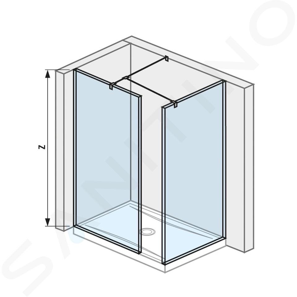 Jika Pure - Sprchová stěna Walk in rohová dvoudílná 800x800 mm, se 2 vzpěrami, Jika Perla Glass, čiré sklo H2684250026681