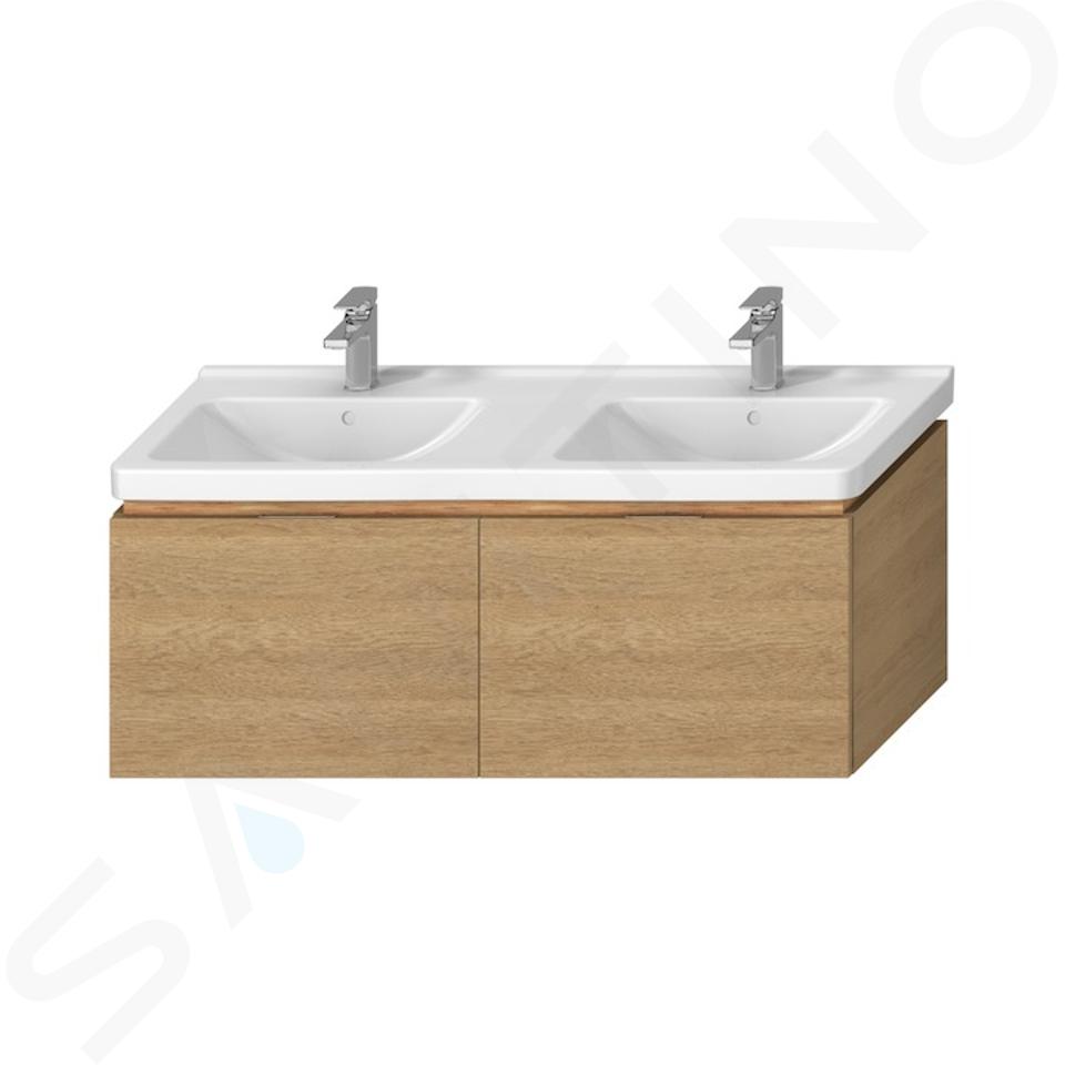 Jika Cubito - Mobiletto per lavabo a 2 vasche, 128x48 cm, rovere H40J4274015191