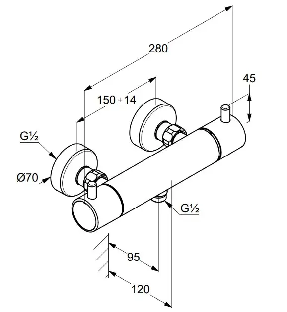 Mitigeur thermostatique vertical, entraxe 45 mm