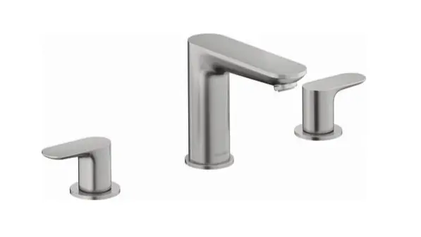 Duravit Wave - Grifo de lavabo con desagüe Push-Open, instalación de 3 orificios, acero inoxidable cepillado WA1060005070