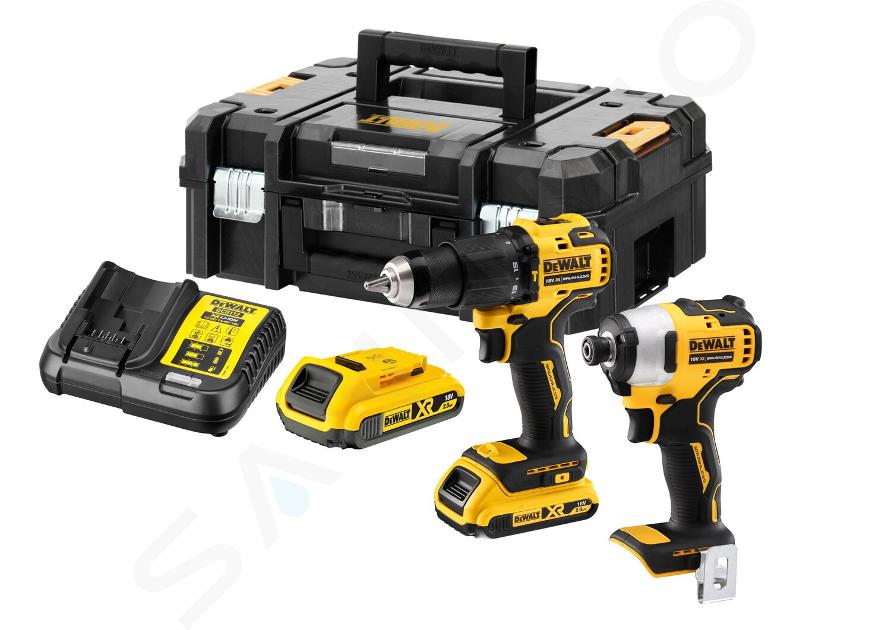 DeWALT Outillage - Set perceuse à percussion et clé à chocs sans fil 18V, 2 batteries Li-Ion 2,0 Ah, chargeur DCK2062D2T