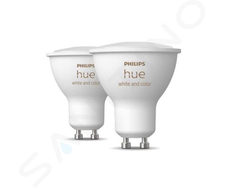 Philips Hue Becuri smart - Spot inteligent cu LED GU10, 4,3 W, reglabil, lumină albă și colorată, 2 buc. 929001953112