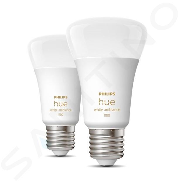 Philips Hue Becuri smart - Bec inteligent cu LED E27, 8 W, reglabil, lumină albă, 2 buc. 929002468404