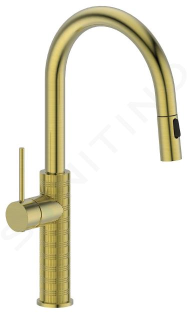 Sapho Wasserarmaturen - Spültischarmatur, mit ausziehbarer Brause, Gold matt FR576GB