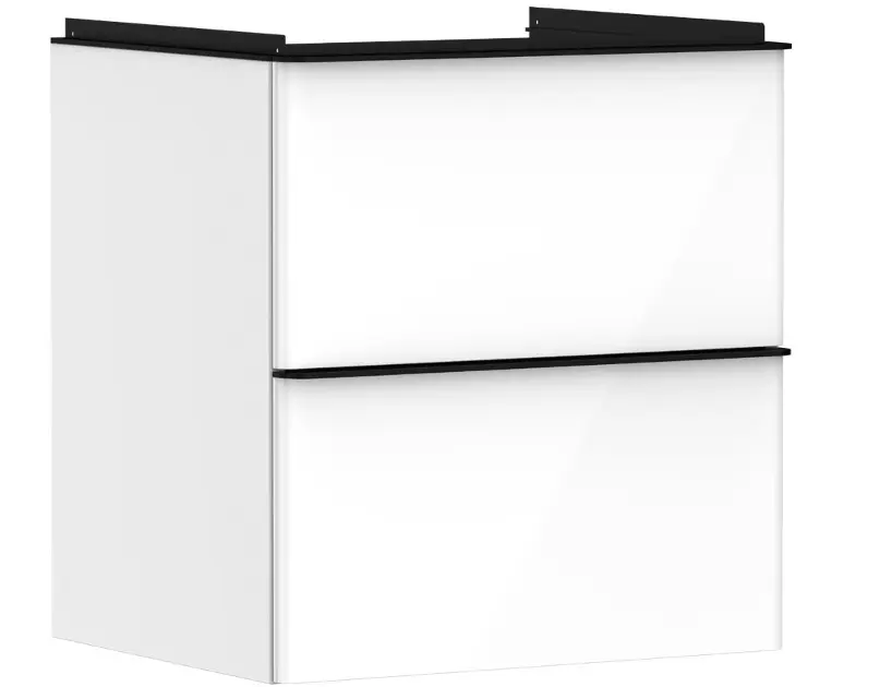 Hansgrohe Xelu Q - Mueble para lavabo, 63x58x50 cm, 2 cajones, blanco brillante/negro mate 54023670