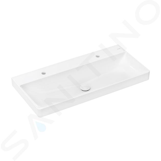 Hansgrohe Xelu Q - Lavabo doppio 100x48 cm, senza troppopieno, 2 fori per miscelatore, SmartClean, bianco 61037450